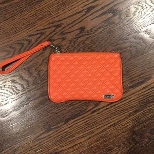 Express quilted orange hand clutch